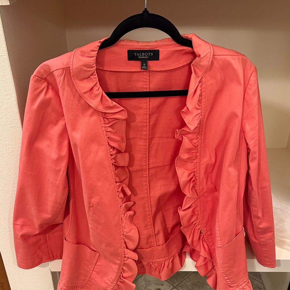 Talbots Coral Ruffle Trim Jacket